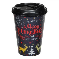 Pahar Crăciun, Model Fulgi De Nea și Reni, Culoare Multicolor, Capacitate 500ml, Diametru 9cm x &Icirc;nălțime 13cm, Plastic, Negru