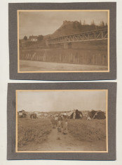 2 Fotografii carton Dobrogea anii 1920 cetate, pod, satra de nomazi album sasesc foto