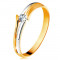 Inel cu diamant din aur 585, diamant strălucitor transparent, brațe despicate bicolore - Marime inel: 59