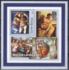 Guineea Bissau 2001 - Picturi de Michelangelo, Colita. MNH