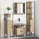 vidaXL Set de mobilier pentru baie cu raft Pe perete Altele cu depozitare cu ușă cu oglindă 4 pcs Stejar sonoma