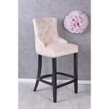 Scaun Bar Lemn Masiv, Picioare Negre, Tapiterie Crem, 113cm Inaltime, Antichitati, Mobilier Dining/Living