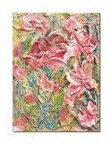 Tablou flori de magnolii stilizate impasto pictat manual, 40x30cm acril pe panza in relief efect 3D, Kenny Varniote