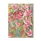 Tablou flori de magnolii stilizate impasto pictat manual, 40x30cm acril pe panza in relief efect 3D, Kenny Varniote