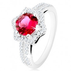 Inel din argint 925, brațe roz, contur în formă de stea, zirconiu roz - Marime inel: 52