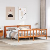 VidaXL Cadru de pat cu tăblie, maro ceruit, 200x200 cm, lemn masiv pin