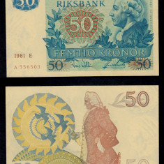 SUEDIA █ bancnota █ 50 Kronor █ 1981 █ P-53c █ UNC necirculata