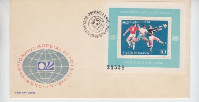 C12 - FDC Romania - CM de fotbal - Munchen 1974 - colita - LP 852 - 1974 foto