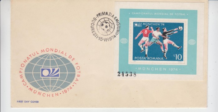 C12 - FDC Romania - CM de fotbal - Munchen 1974 - colita - LP 852 - 1974