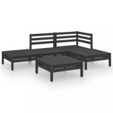 Set mobilier de gradina, 5 piese, negru, lemn masiv de pin