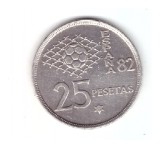 Moneda Spania 25 pesetas 1982, 1982 FIFA World Cup Espana &#039;82, stare buna, curat, Europa, Cupru-Nichel