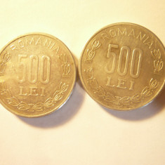 2 Monede aluminiu 500 lei 1999 si 2000 , cal. F.Buna