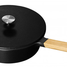 Tigaie de fonta cu capac - Saute pan with lid & wooden handle, cast iron, 2.2 L | Morso