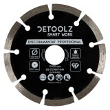 Disc diamantat segmentat Detoolz 115 mm, 22,2 mm &ndash; taiere uscata (pentru beton/piatra)