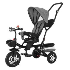 Tricicleta pentru copii, pliabila, maner de ghidaj, cu pedale, gri