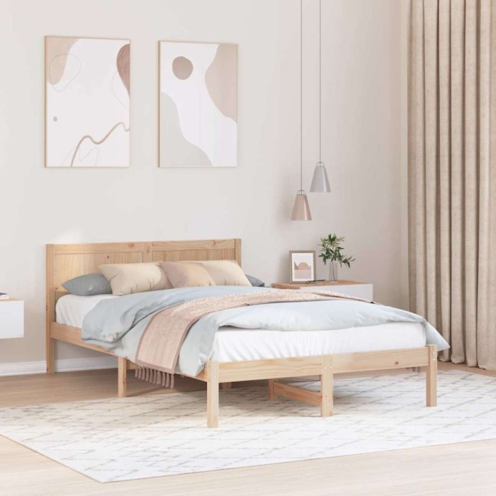 vidaXL Cadru de pat Maro 135 x 190 cm Lemn masiv de pin 872197