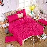 Cumpara ieftin Lenjerie de pat matrimonial cu husa elastic pat si fata perna patrata, Ember, bumbac ranforce, gramaj tesatura 120 g/mp, Fucsia, 4 piese