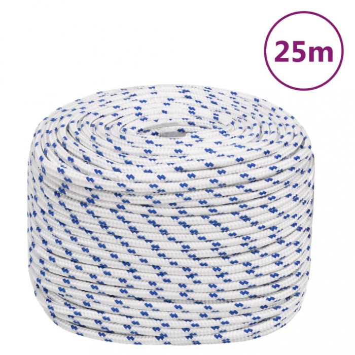 vidaXL Fr&acirc;nghie de barcă, alb, 10 mm, 25 m, polipropilenă