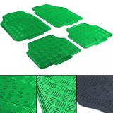 Set de covorase din cauciuc pentru masina 4 bucati Aspect placa de aluminiu cu carouri Universal Cromat Verde Performance AutoTuning