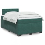 vidaXL Pat box spring cu saltea, verde &icirc;nchis, 120x190 cm, catifea
