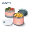 Caserola Termica Dubla Heinner 920ml, Inox/Plastic, Roz, Etansa, Cilindrica, Mentine Temperatura