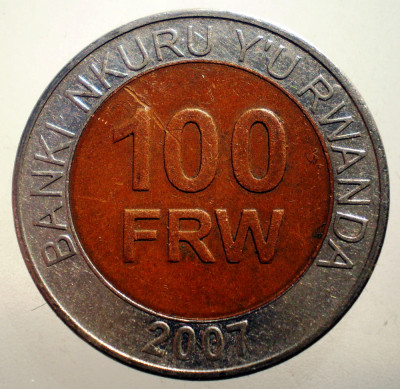 7.179 RWANDA RUANDA 100 FRANCS FRANCI 2007 BIMETAL foto