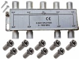 Spliter antenă TV, Active, multiplicator cablu coaxial RF, 8 Iesiri + 1 Intrare, mufe legatură incluse