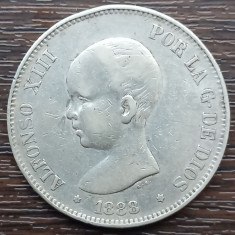 (A505) MONEDA DIN ARGINT SPANIA - 5 PESETAS 1888 MPM, REGELE ALFONSO XIII