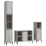 Cumpara ieftin Set mobilier de baie, 3 piese, gri sonoma, lemn prelucrat
