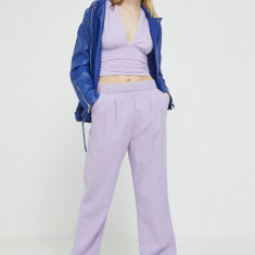 Abercrombie & Fitch pantaloni din in culoarea violet, lat, high waist