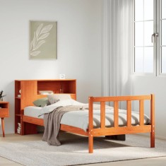 vidaXL Pat cu bibliotecă fără saltea, maro, 100x200 cm, lemn masiv pin 3321687