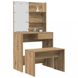 VidaXL Set de masă de toaletă cu LED Artisan Stejar lemn prelucrat