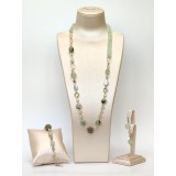 Cumpara ieftin Set Bijuterii Aurit cu Cuart Rutilat Verde, Perle Cultură, Argint 925. Colier, Brățară, Cercei. Handmade Made in Italy