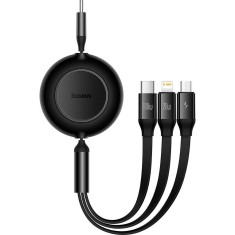 Cablu BASEUS 3in1 Tip C la MicroUSB Lightning Tip C PD QC4.0 3,5A 1m Negru