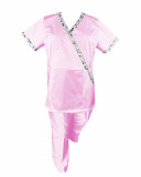 Costum Medical Pe Stil, Roz deschis cu Elastan cu Garnitură Stil Japonez, Model Marinela - L, XL