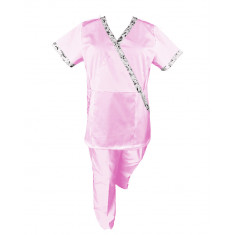 Costum Medical Pe Stil, Roz deschis cu Elastan cu Garnitură Stil Japonez, Model Marinela - XS, XS