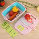 Set multifunctional bucatarie cu tocator si cos scurgere pliabil, tocator legume si fructe cu scurgator incorporat, Oem
