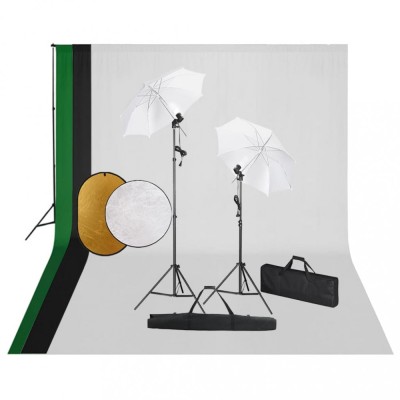 vidaXL Set studio foto cu lămpi, fundal și reflector foto