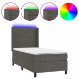 Cumpara ieftin Pat continental cu saltea si LED, gri inchis, 80x200 cm catifea
