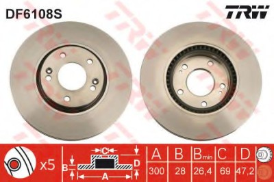 Disc frana HYUNDAI SONATA VI (YF) (2009 - 2016) TRW DF6108S foto