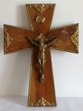 Crucifix antic din lemn, Hristos din bronz masiv 45x33cm