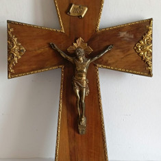 Crucifix antic din lemn, Hristos din bronz masiv 45x33cm