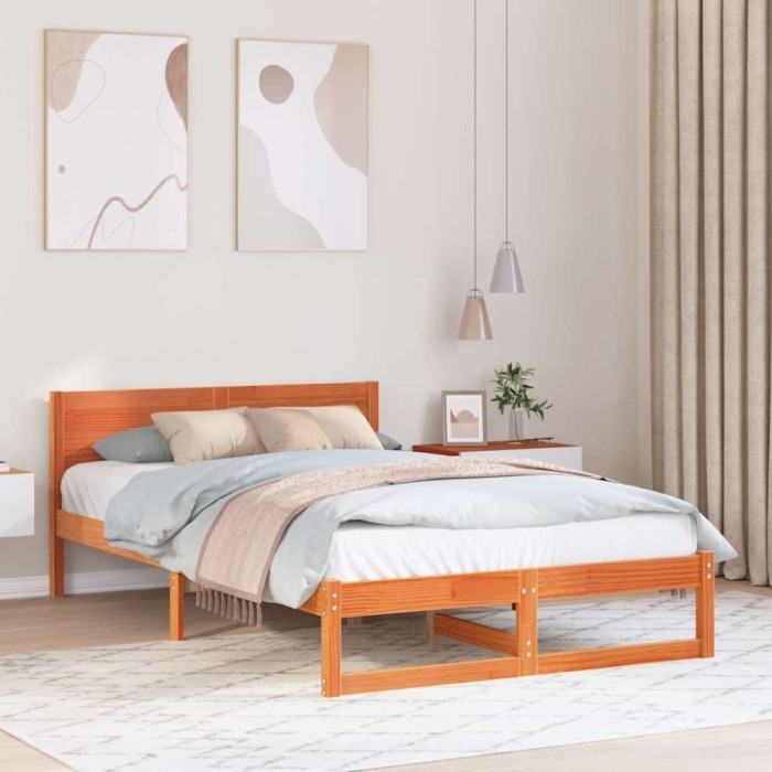 vidaXL Cadru Pat Maro Ceară Lemn Solid 120 x 190 cm Cadru Pat