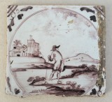 Om in peisaj placa ceramica de Bristol cca 1750