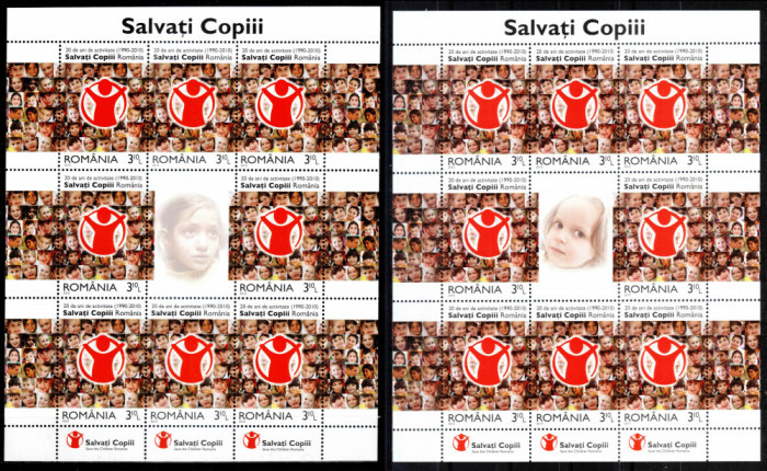 Romania 2010, LP 1867 b, Organizatia Salvati Copiii, ambele minicoli, MNH! RARE!