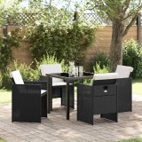 vidaXL Set de masă pentru grădină cu pernă 5 pcs Negru Rattan poli