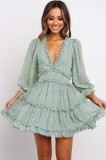 H706-12 Rochie casual din material vaporos cu volanase, M, M/L, S/M