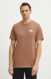 The North Face tricou Simple Dome barbati, culoarea maro, cu imprimeu, NF0A87NG6IH1