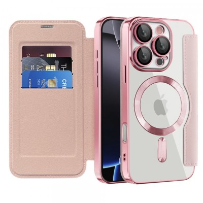 Husa MagSafe pentru Apple iPhone 16 Pro Max, Techsuit, SmartMag Book, Roz foto