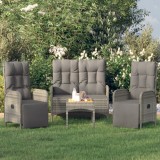 VidaXL Set mobilier de grădină cu perne, 4 piese, gri, poliratan